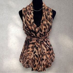 y2k leopard print baby doll layered flowy v neck‎ tank top medium
